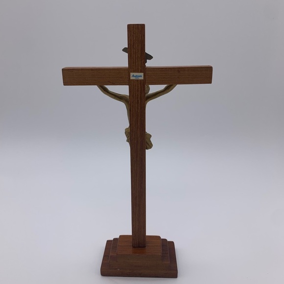 Vtg. Automatic China 9” Bronze Resin Jesus Standing Wooden Crucifix - Picture 11 of 13